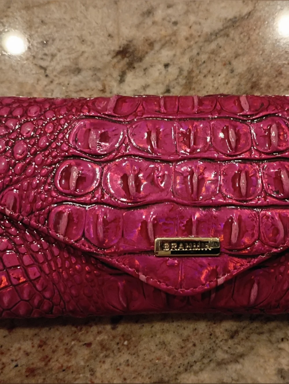 Brahmin Veronica Potion Hot Pink Croc-Embossed Leather Wallet NWT Gorgeous!! - Picture 4 of 10